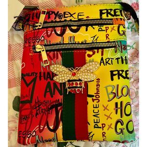 Graffiti Design Vegan Leather Zipper Wristlet Wallet Multicolor 8.5" x 6.5"